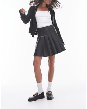 TOPSHOP Faux Leather Clean Pleat Mini Skirt - Black