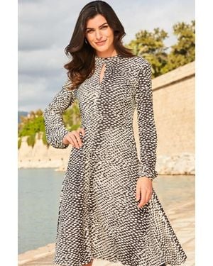 Sosandar Cream Spot Print Fit & Flare Dress - Black