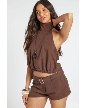Boohoo High Neck Puffball And Micro Mini Short - Brown