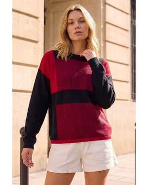 Roman Colour Block Knit Jumper - Red