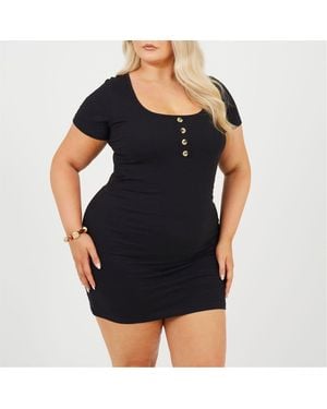 Brave Soul Square Neck Short Sleeve Mini Dress - Black