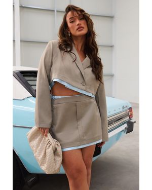 Boohoo Plus Satin Waistband Mini Skirt - Natural