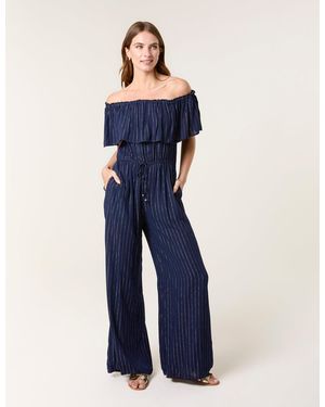 Blue Vanilla Bardot Tie Waist Jumpsuit - Blue