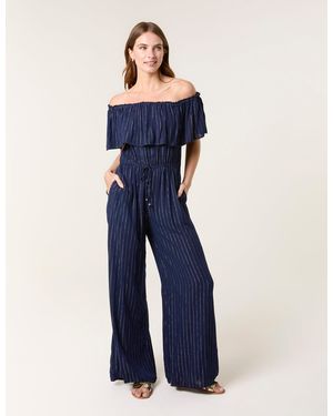 Blue Vanilla Bardot Tie Waist Jumpsuit - Blue