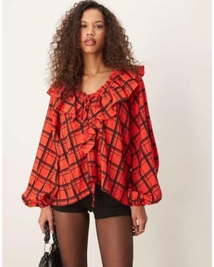 ASOS V Neck Ruffle Top - Red