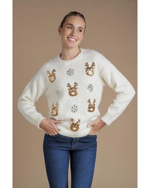 Tokyo Laundry Sequin Reindeer Christmas Jumper - Blue