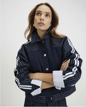 River Island Denim Jacket Striped Hybrid Cotton - Blue
