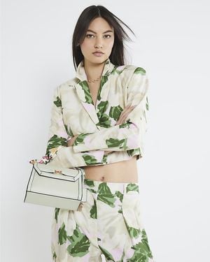 River Island Blazer Multi Cropped Print Boxy Fit Cotton - White