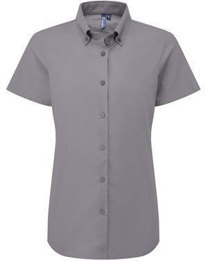 PREMIER Ladies Supreme Oxford Short-Sleeved Formal Shirt (Steel) - Grey