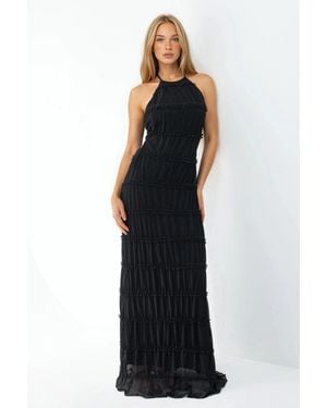 Hiccup Halter Neck Textured Maxi Dress - Blue
