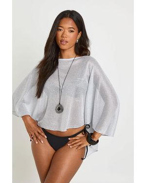 Boohoo Metallic Knit Beach Poncho - Grey