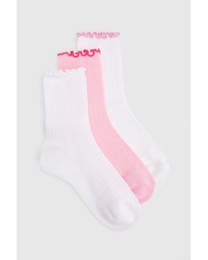 Boohoo Ribbed Frilled Contrast Trim Socks 3 Pack - Pink