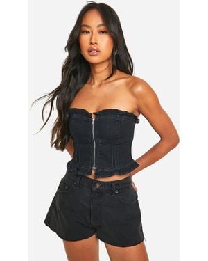 Boohoo Ruffle Edge Detail Stretch Denim Corset - Black
