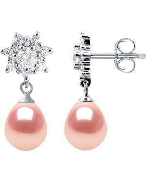 Diadema Earrings Dangle Freshwater Pearls 7-8 Mm Pears Roses Jewellery 925 - Pink