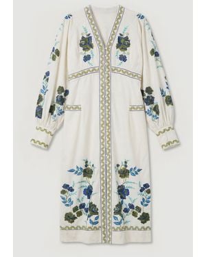Karen Millen Plus Size Embroidered Cotton Twill Woven Maxi Dress - White