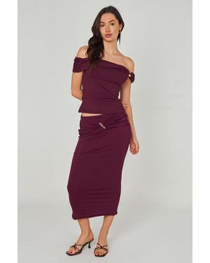 Urban Bliss Trim Midi Skirt - Red