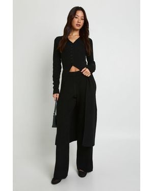 Boohoo Tall Longline Button Cardigan And Wide Leg Trouser Co-Ord - Black