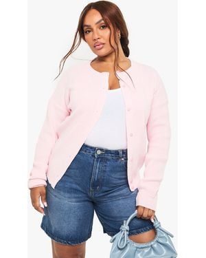 Boohoo Plus Fine Gauge Crew Neck Cardigan - Blue