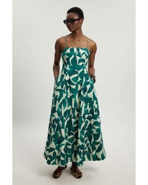 Karen Millen Linen Geo Print Woven Maxi Prom Dress - Green