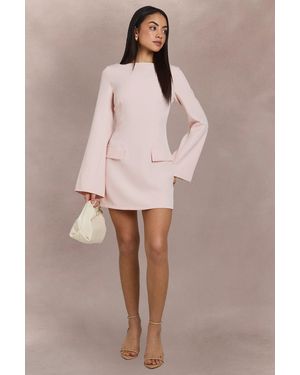 Boohoo Long Sleeve Slash Neck Tailored Mini Dress - Pink