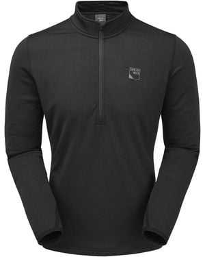 Sprayway Long Sleeve Fleece Half Zip Top With Thumb Loops For Hiking Outdoors - Black
