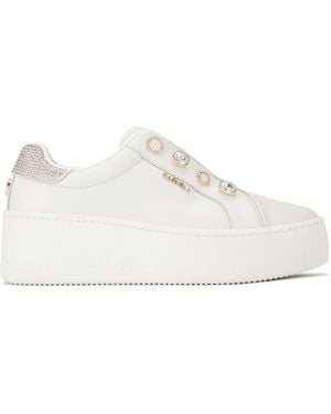 Carvela Kurt Geiger Leather Connected Laceless Coin Trainers - White