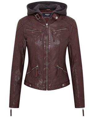 Infinity Leather Hooded Classic Biker Jacket - Purple