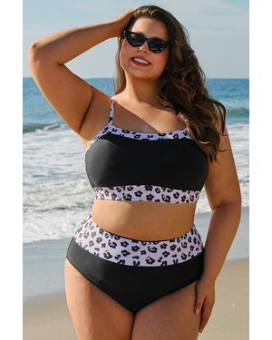 Azura Exchange Plus Size Luipaardprint Bikini Swimsuit - Zwart