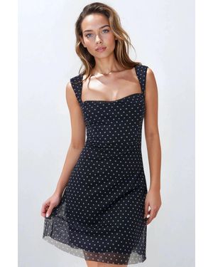 Hiccup Polka Dot Sleeveless Mini Tulle Dress With Square Neckline - Blue