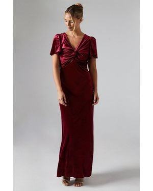 Oasis Velvet Twist Front Bridesmaids Maxi Dress - Red