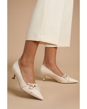 Oasis Rita Faux Leather Double Bow Mary Jane Kitten Heel Court Shoes - Natural
