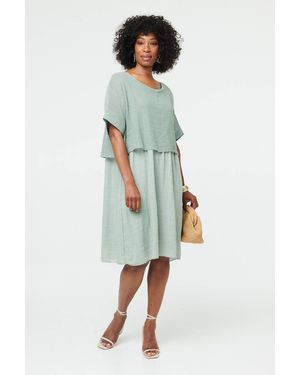 Izabel London Polka Dot Print 3/4 Sleeve Relaxed Shirt - Green