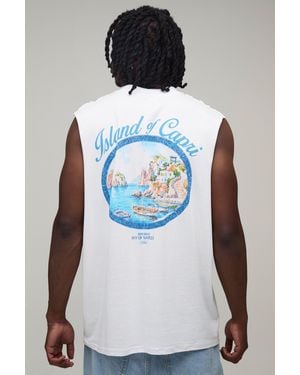 BoohooMAN Tall Oversized Capri Oval Print Tank - White