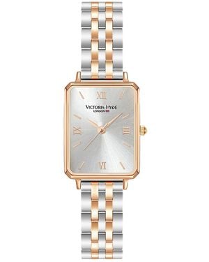 Victoria Hyde London Rectangle Ladies Watch Dial Analogue Quartz Wristwatch With Stainless Steel Bracelet - White