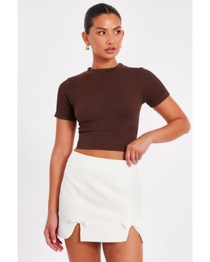 Quiz Bow Detail Skirt - Brown