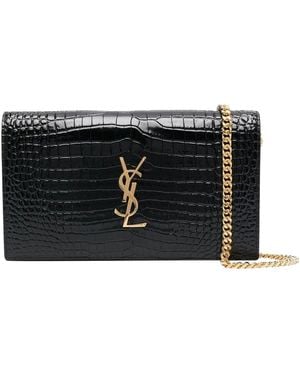 Saint Laurent Cassandre Croco Shoulder Bag - Black