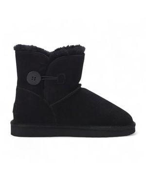 Infinity Leather Sheepskin Suede Ankle Bootie Warm Winter Boots - Black