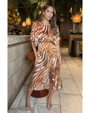 AX Paris Print Batwing Top Midi Dress - Brown