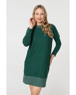 Izabel London Geo Print Long Sleeve Short Jumper Dress - Green