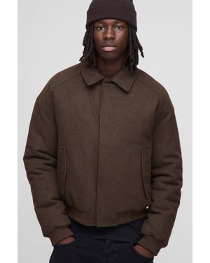 BoohooMAN Regular Fit Melton Mono Padded Collared Bomber Jacket - Brown