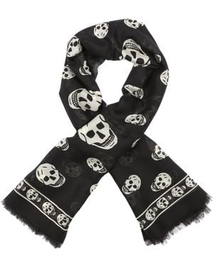 McQueen Skull Zijde Sjaal - Zwart