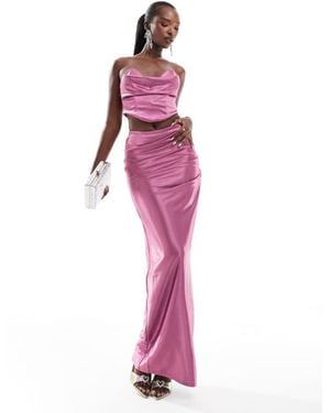 ASOS Co-Ord Ruched Side Satin Twill Maxi Skirt - Pink
