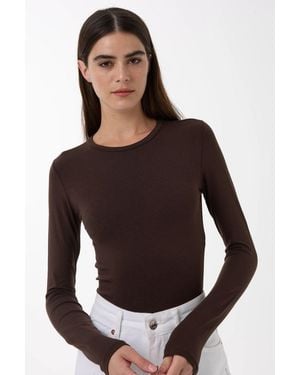 Hiccup Slim Fit Crew Neck Long Sleeve Top - Brown