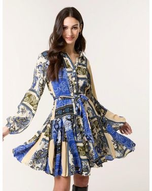 Blue Vanilla Godet Shirt Dress - Blue