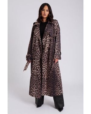 Urban Bliss Leopard Print Trench - Brown