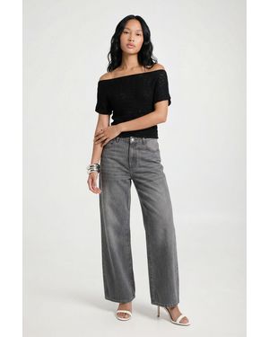 Boohoo Knitted Off Shoulder Top - Black