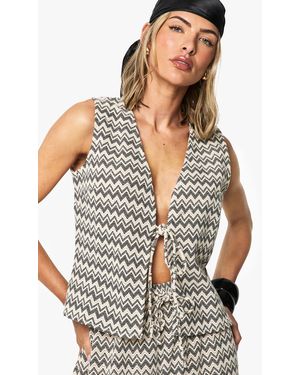 Boohoo Zig Zag Knitted Beach Top - White