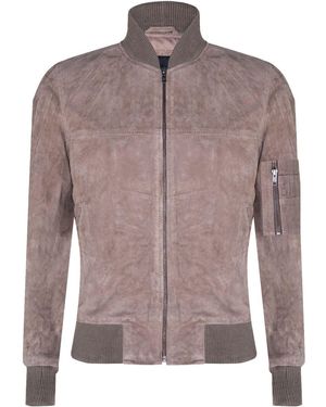 Infinity Leather Suede Trucker Shirt Denim Jacket - Brown
