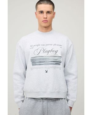 BoohooMAN Oversized Playboy Magazine Printed License Sweatshirt - White