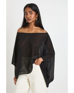 Boohoo Chiffon Off The Shoulder Cape Top - Black
